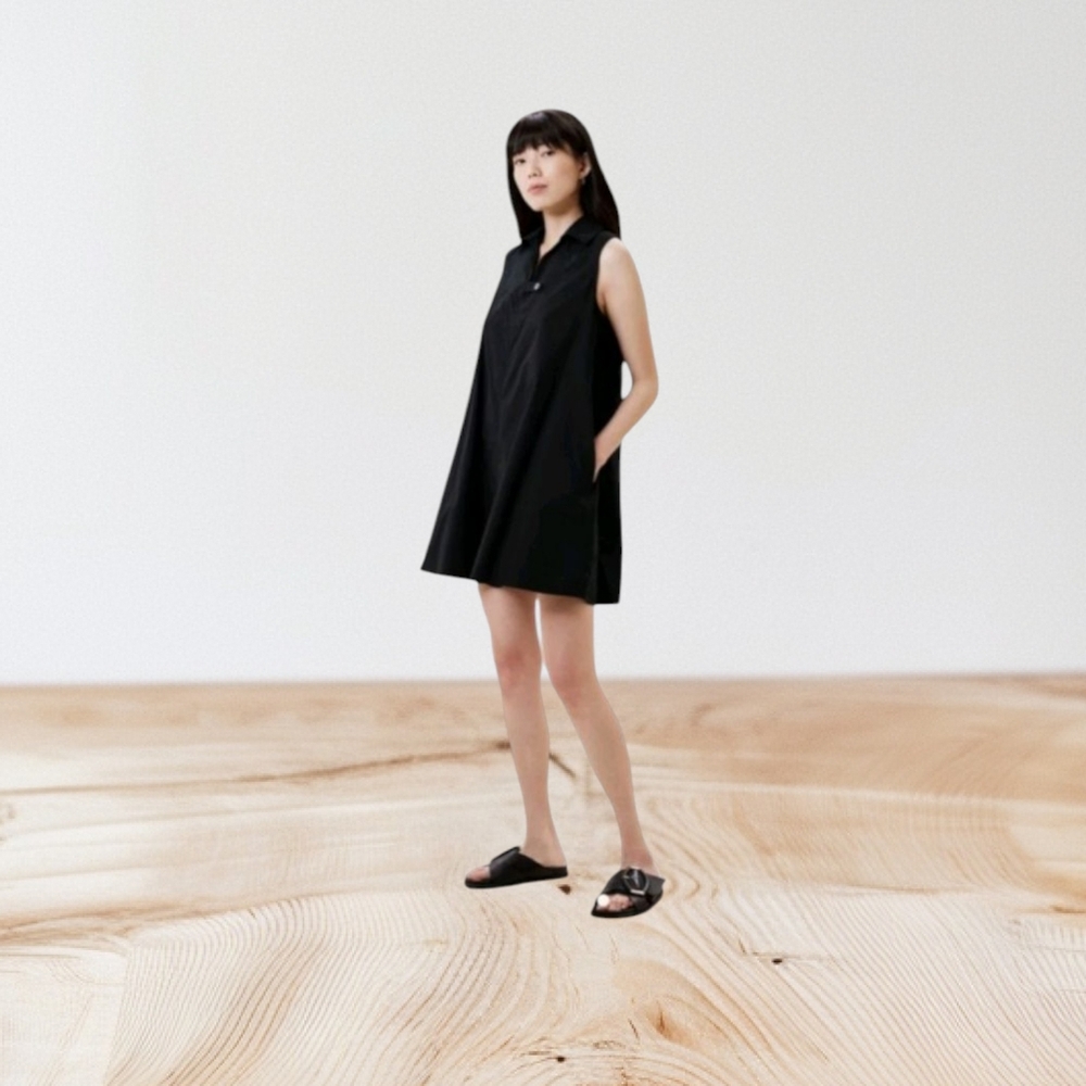 NEW Banana Republic Black Poplin SL Collar Neck Lagenlook Swing Dress Size XL